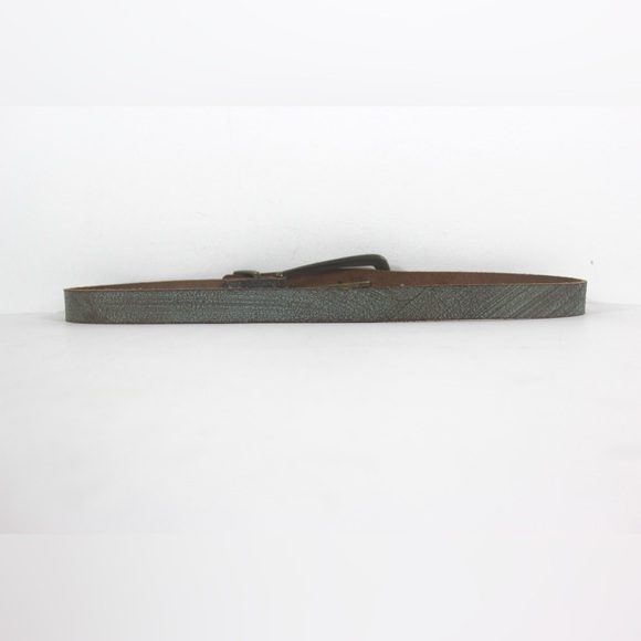 PUNTO FIBBIA Italian Leather Belt Painted Green Crackle Long Brass Buckle Skinny - Picture 5 of 10